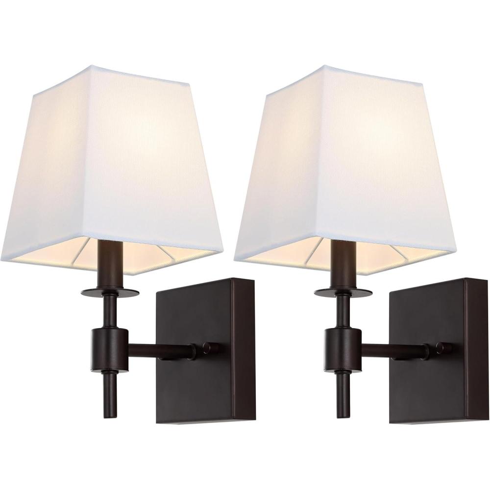 image:imageSAFAVIEH Lighting Collection Clauren Chrome Wall Sconce Set of 2 Light Fixture with White Shade Ideal for Bathroom Entryway Vanity Foyer Hallway Living Room LED Bulbs IncludedOil Rub Bronze