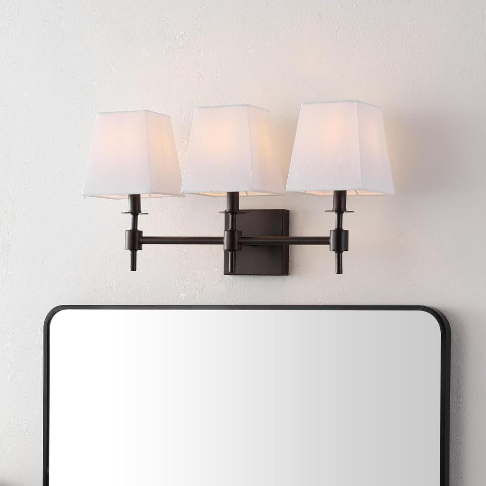 image:imageSAFAVIEH Lighting Collection Clelia Black 3Light Wall Sconce Light Fixture with White Shade Ideal for Bathroom Entryway Vanity Foyer Hallway Living Room LED Bulbs IncludedBlack