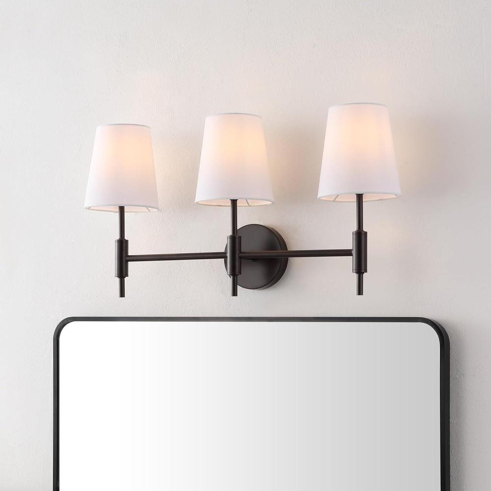 image:imageSAFAVIEH Lighting Collection Darya Brass 3Light Wall Sconce Light Fixture with White Shade Ideal for Bathroom Entryway Vanity Over Mirror Foyer Hallway Living Room LED Bulbs IncludedBlack