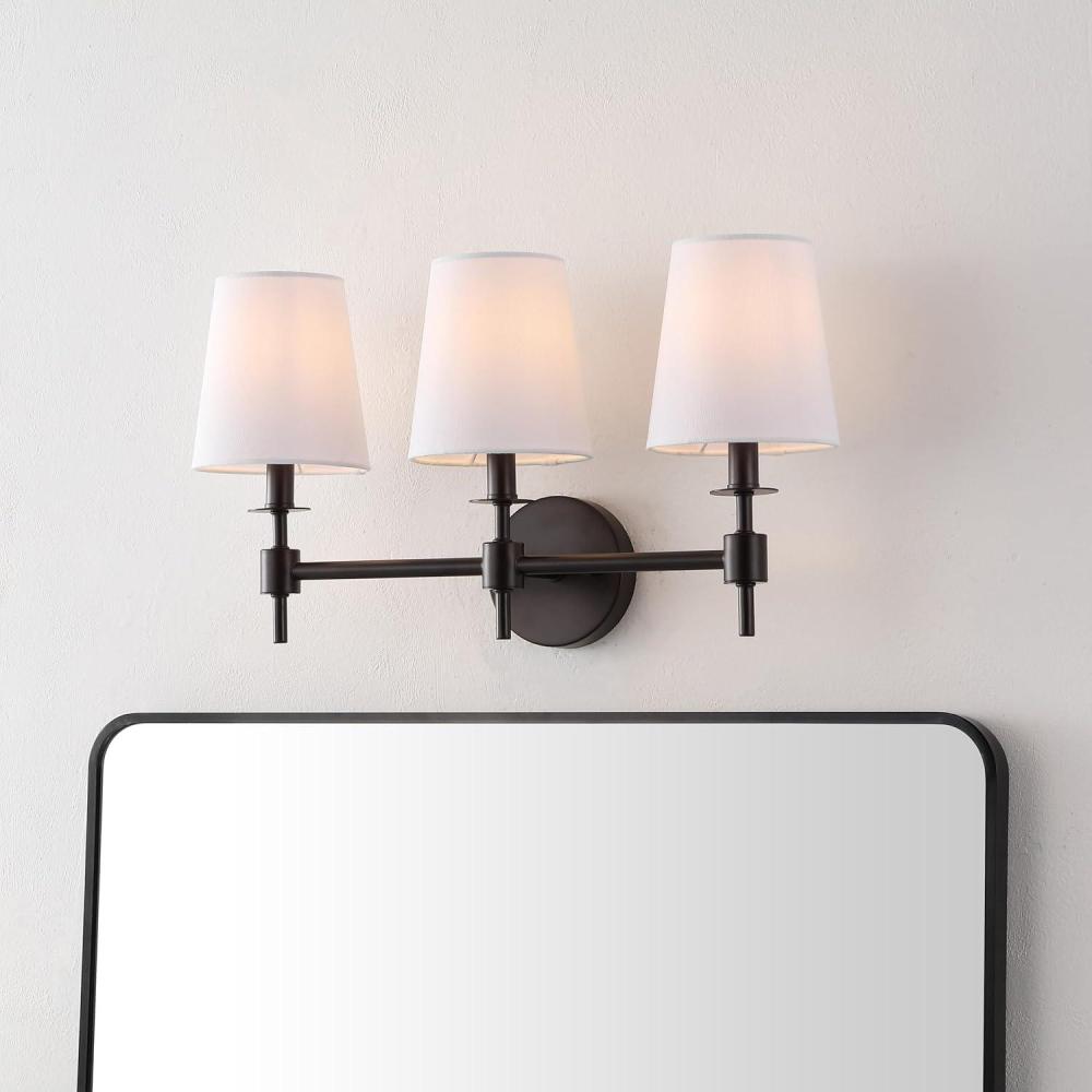 image:imageSAFAVIEH Lighting Collection Davielle Black 3Light Wall Sconce Light Fixture with White Shade Ideal for Bathroom Entryway Vanity Over Mirror Foyer Hallway Living Room LED Bulbs IncludedBlack