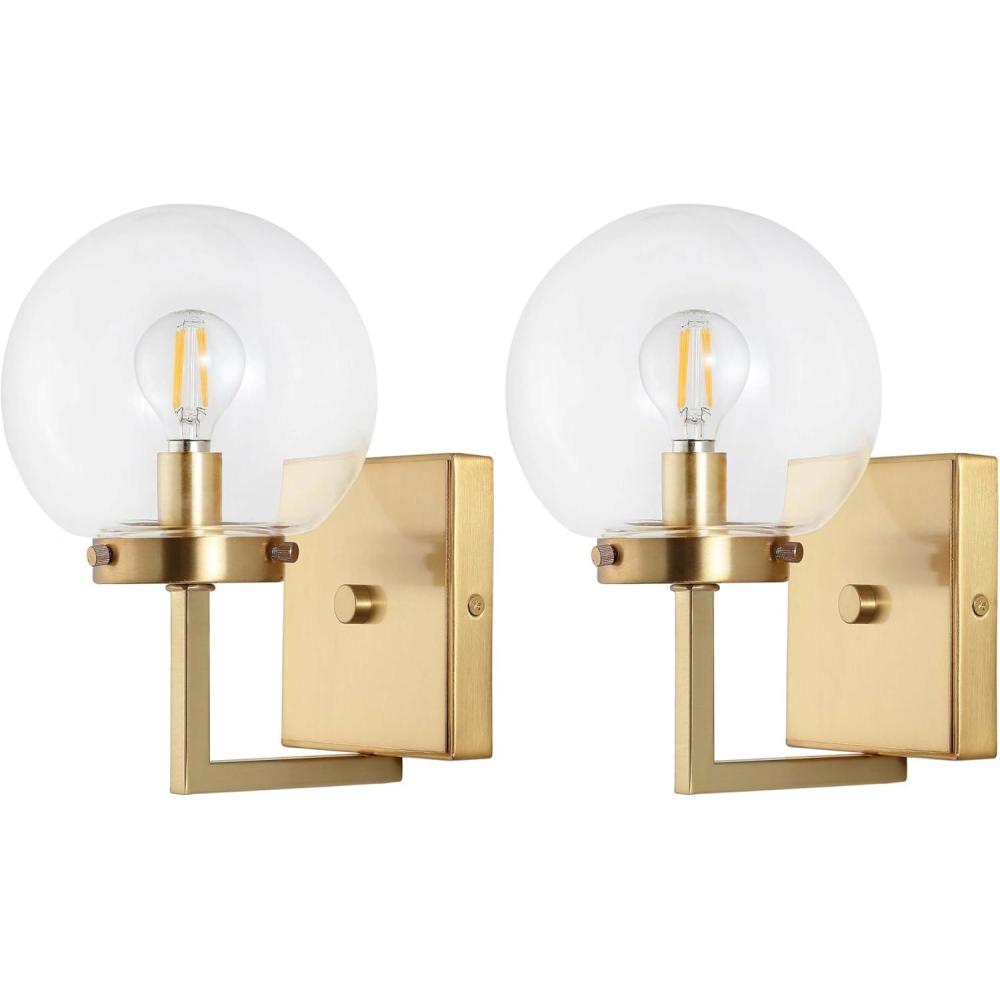 image:imageSAFAVIEH Lighting Collection Ganon Contemporary BrassClear Orb Wall Sconce Set of 2BrassClear