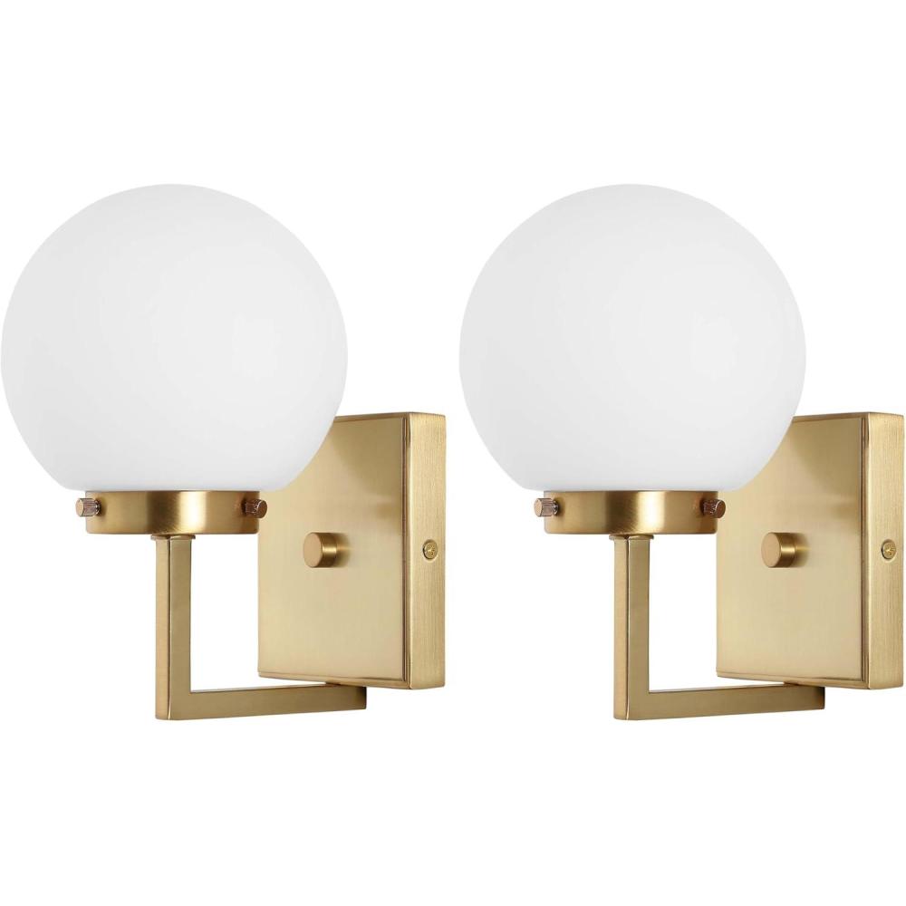 image:imageSAFAVIEH Lighting Collection Ganon Contemporary BrassClear Orb Wall Sconce Set of 2BrassWhite