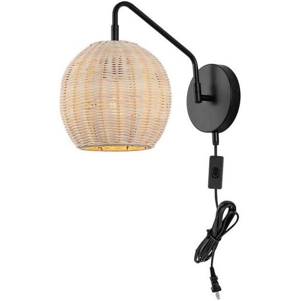 image:imageSAFAVIEH Lighting Collection Grigory Boho Coastal Natural RattanBlack Wall Sconce Set of 2