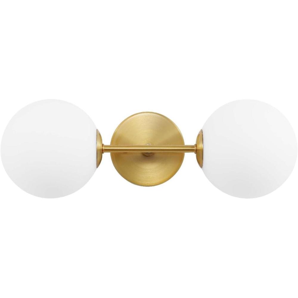 image:imageSAFAVIEH Lighting Collection Hymn Chrome 2light Globe Wall Sconce Light Fixture Ideal for Bathroom Entryway Vanity Foyer Hallway Living Room LED Bulbs IncludedBrass