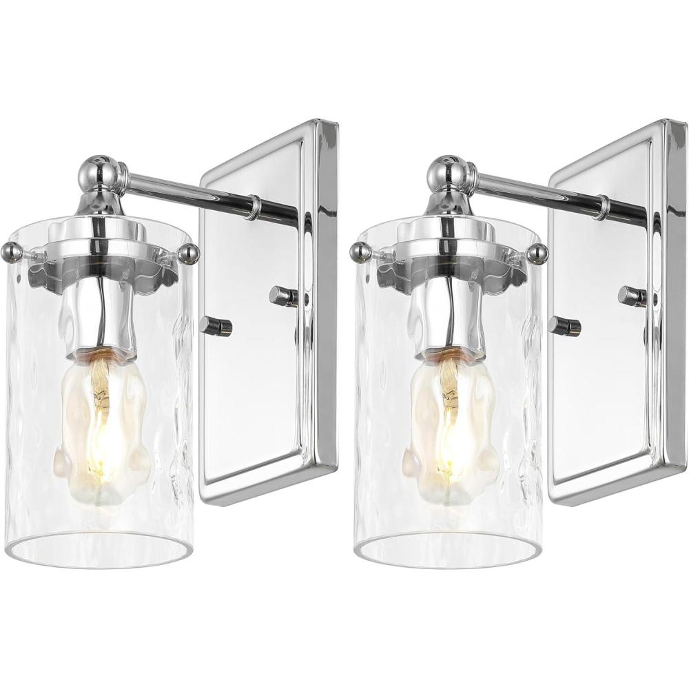 image:imageSAFAVIEH Lighting Collection Jobie BrassGlass Shade Wall Sconce Set of 2 Light Fixture Ideal for Bathroom Entryway Vanity Foyer Hallway Living Room LED Bulbs IncludedChrome