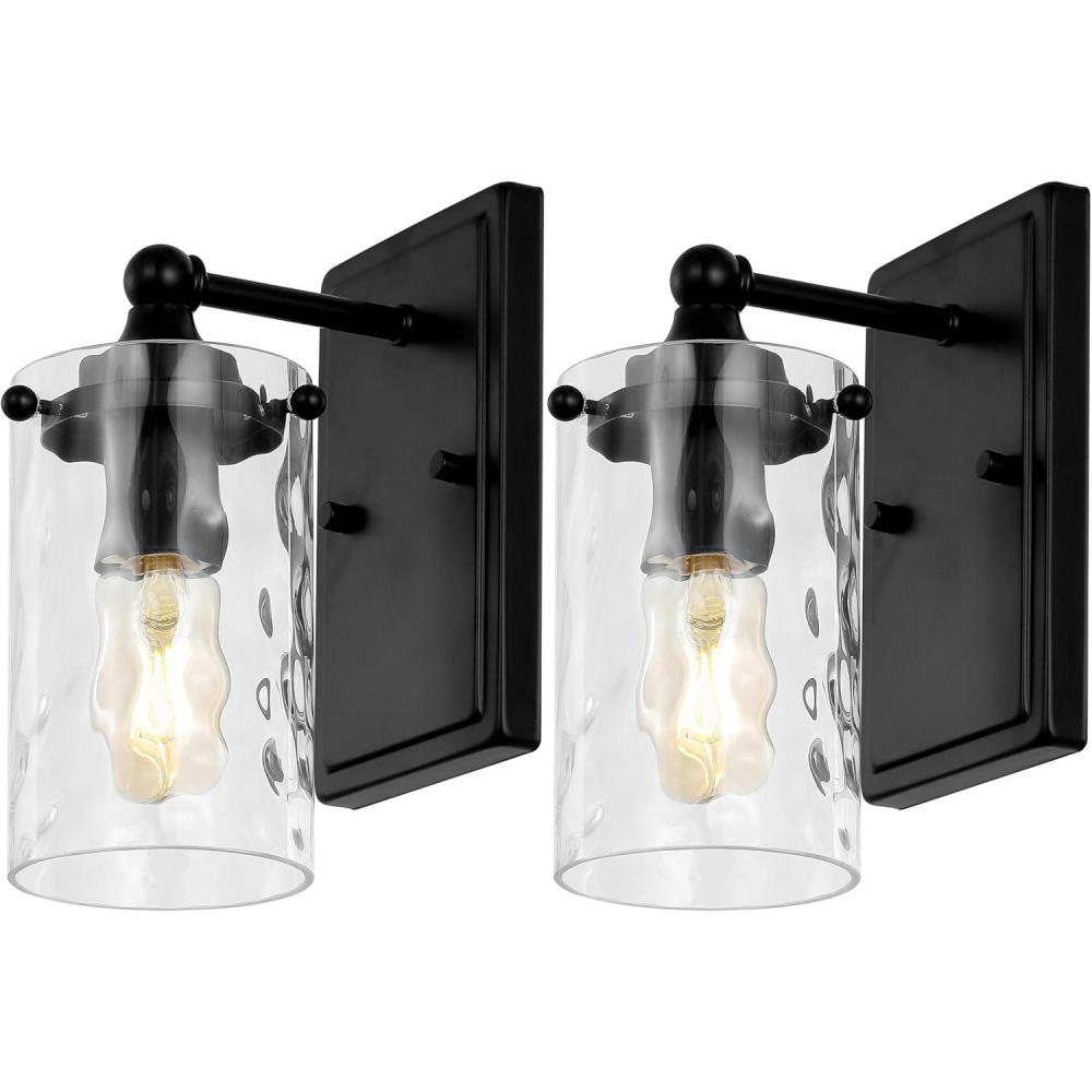 image:imageSAFAVIEH Lighting Collection Jobie BrassGlass Shade Wall Sconce Set of 2 Light Fixture Ideal for Bathroom Entryway Vanity Foyer Hallway Living Room LED Bulbs IncludedBlack
