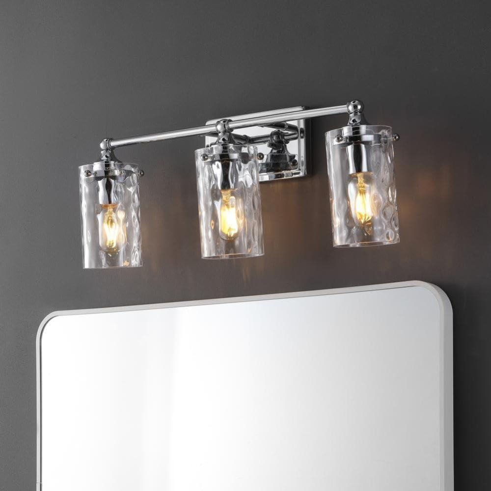 image:imageSAFAVIEH Lighting Collection Johari Chrome 3Light Wall Sconce Light Fixture Ideal for Bathroom Entryway Vanity Over Mirror Foyer Hallway Living Room LED Bulbs IncludedChrome