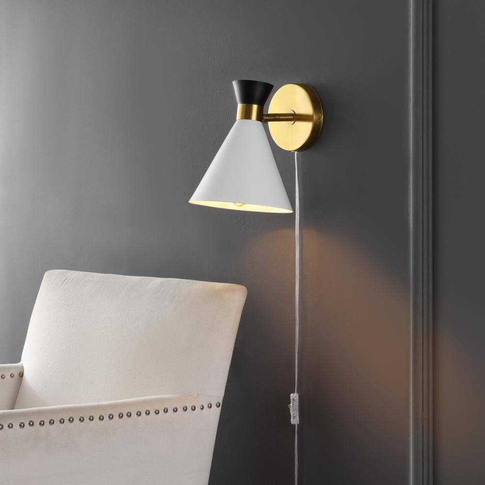 image:imageSAFAVIEH Lighting Collection Jordie Modern Brass Gold Downlight Wall Sconce Light Fixture Ideal for Bathroom Entryway Vanity Foyer Hallway Living Room LED Bulb IncludedMulticolor