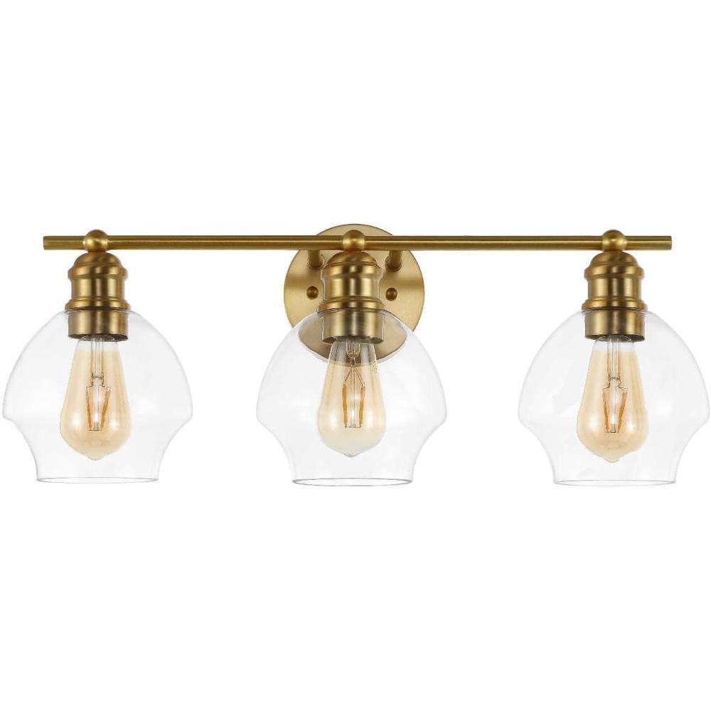 image:imageSAFAVIEH Lighting Collection Mylsa GoldClear 3light Wall Sconce Light Fixture Ideal for Bathroom Entryway Vanity Foyer Hallway Living Room LED Bulbs IncludedGoldClear