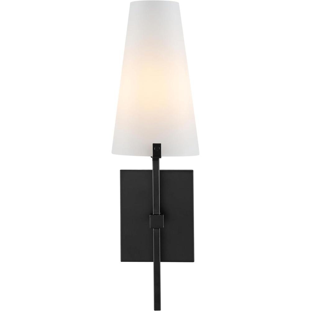 image:imageSAFAVIEH Lighting Collection Nanda BrassWhite Shade Wall Sconce Light Fixture Ideal for Bathroom Entryway Vanity Foyer Hallway Living Room LED Bulb IncludedBlack