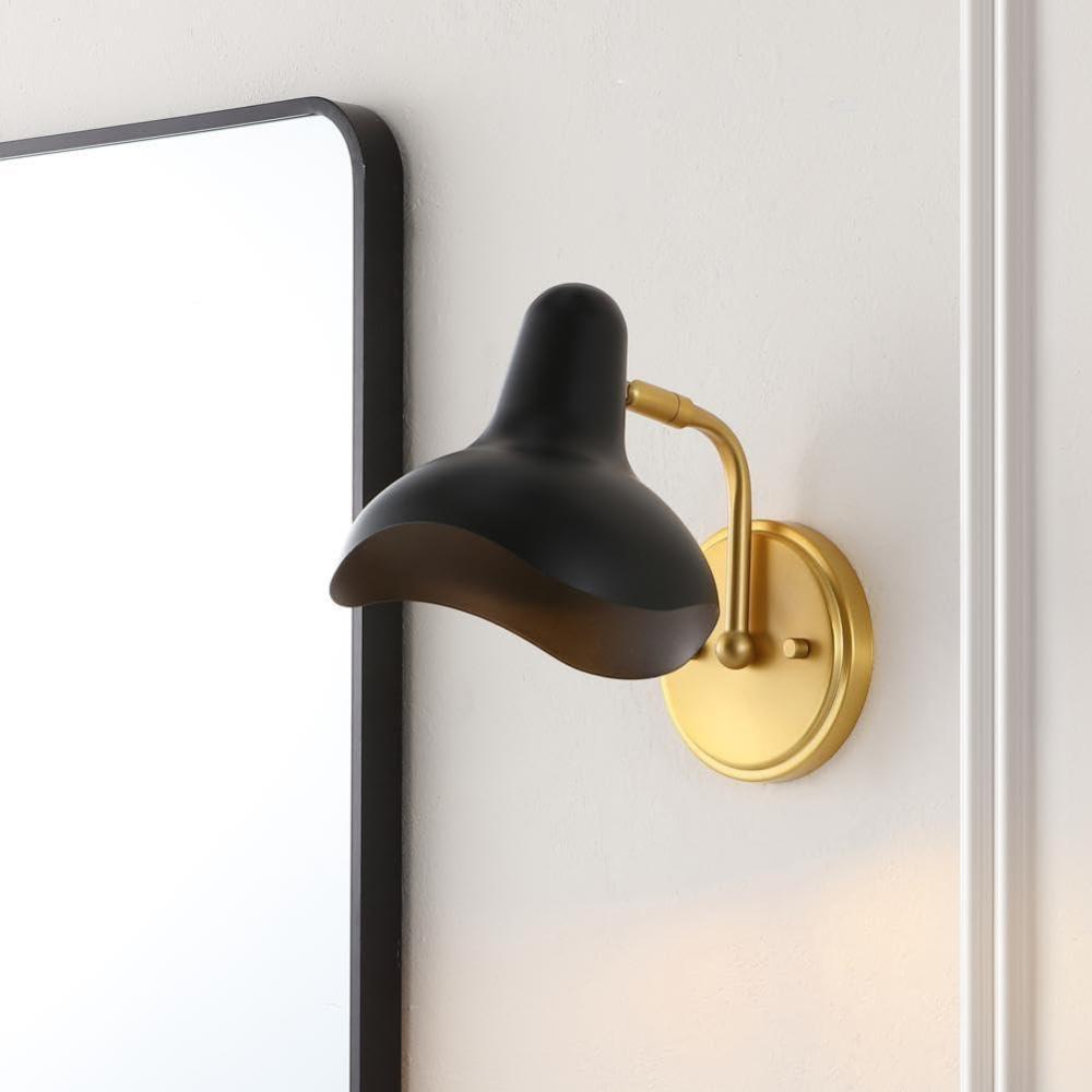 image:imageSAFAVIEH Lighting Collection Norrix BlackBrass Modern Wall Sconce Set of 2 Light Fixture Ideal for Bathroom Entryway Vanity Foyer Hallway Living Room LED Bulbs Included