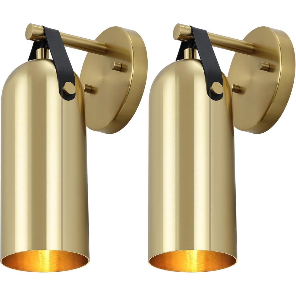 image:imageSAFAVIEH Lighting Collection Westly WhiteGold Modern Downlight Wall Sconce Set of 2 Light Fixture Ideal for Bathroom Entryway Vanity Foyer Hallway Living Room LED Bulbs IncludedGold