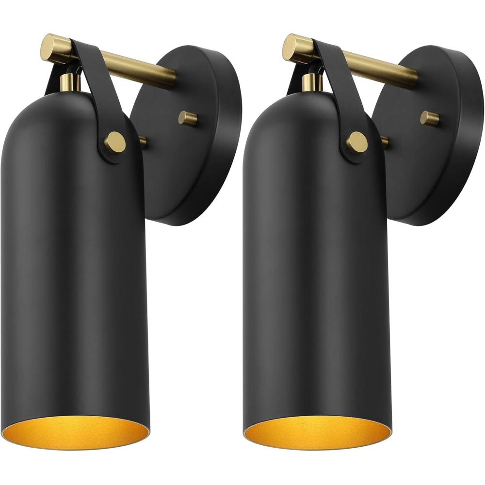 image:imageSAFAVIEH Lighting Collection Westly WhiteGold Modern Downlight Wall Sconce Set of 2 Light Fixture Ideal for Bathroom Entryway Vanity Foyer Hallway Living Room LED Bulbs IncludedBlackGold