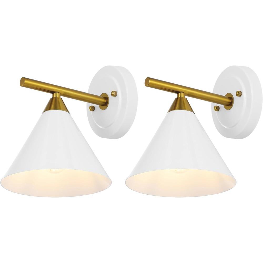 image:imageSAFAVIEH Lighting Collection Wyanet BlackBrass Modern Downlight Wall Sconce Set of 2 Light Fixture Ideal for Bathroom Entryway Vanity Foyer Hallway Living Room LED Bulbs IncludedWhiteBrass