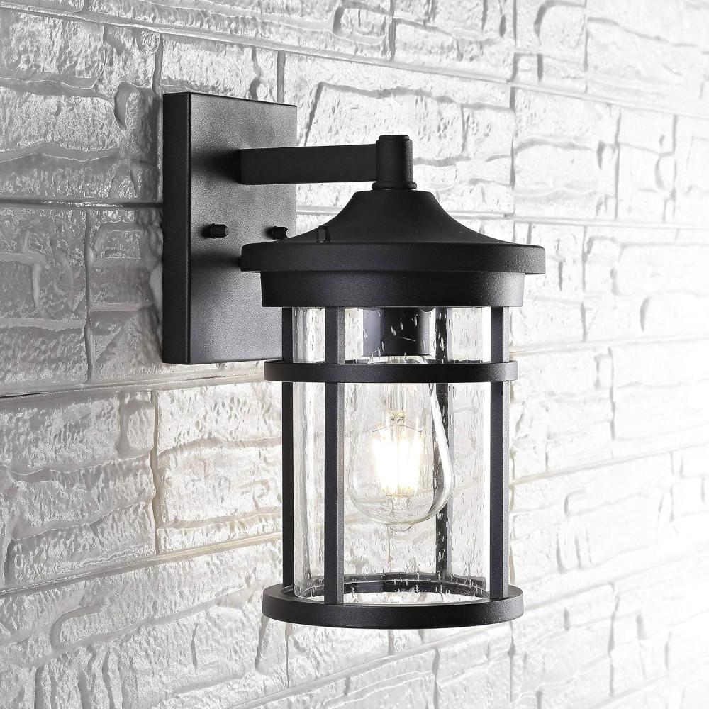 image:imageSAFAVIEH PLT4001A Lighting Senta Black Metal Wall LED Bulb Included Outdoor Lantern