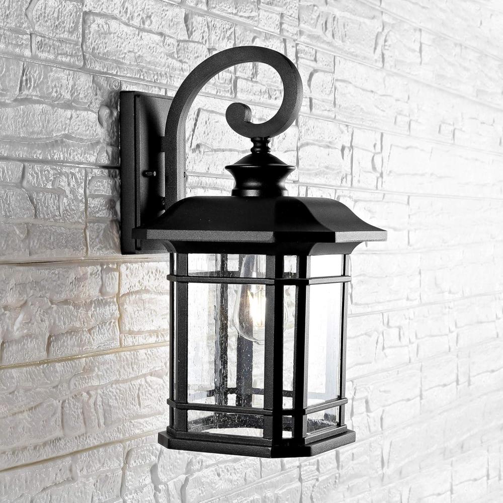 image:imageSAFAVIEH PLT4011A Lighting Cendra Black Wall LED Bulb Included Outdoor Lantern
