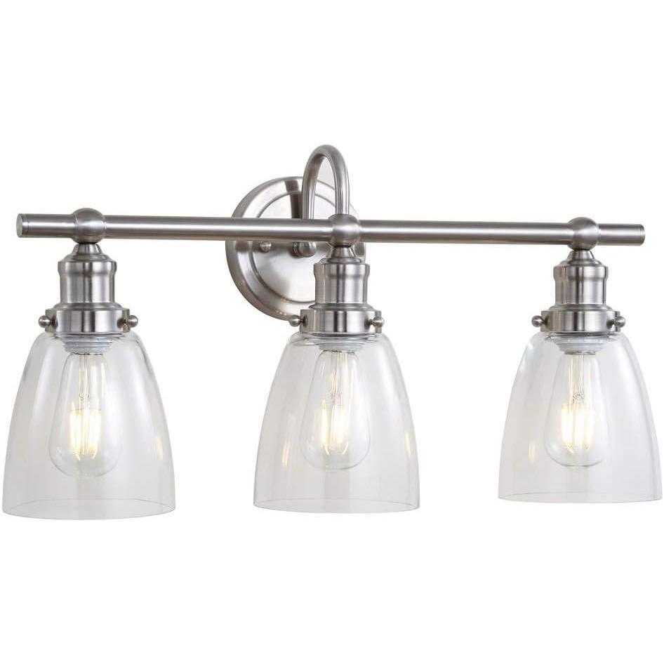 image:imageSAFAVIEH SCN4046A Dunes Brush Nickel and Clear 3Light Bathroom LED Bulbs Included Sconce