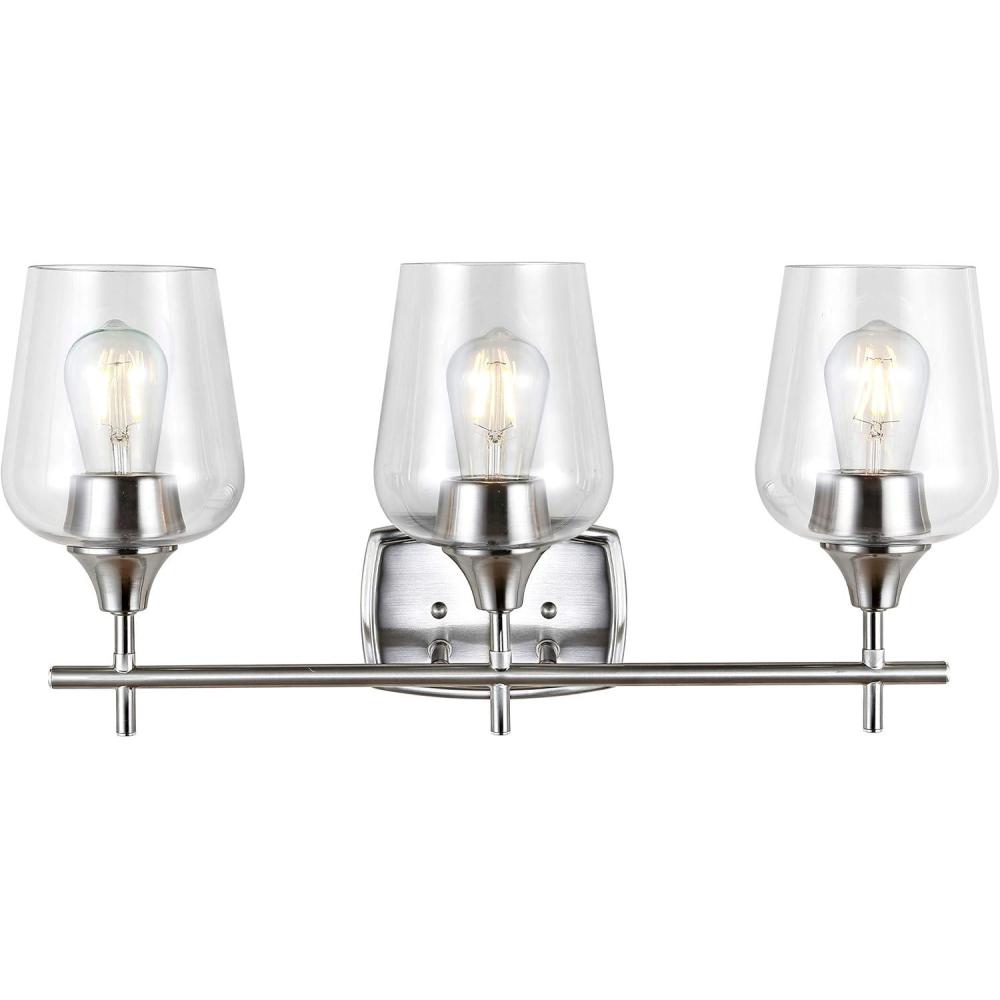 image:imageSAFAVIEH SCN4057A Eagan 3Light Nickel and Brass 11inch LED Bulbs Included Wall Sconce