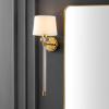 SAFAVIEH Lighting Collection Athene Brass/Clear Vertical Wall Sconce Set of 2 Light Fixture, with White Shade Ideal for Bathroom, Entryway, Vanity, Foyer, Hallway, Living Room (LED Bulbs Included)