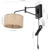 SAFAVIEH Lighting Collection Bramley Boho Coastal Natural Rattan/Brass USB Port Wall Sconce Set of 2(Natural/Black)