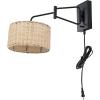 SAFAVIEH Lighting Collection Bramley Boho Coastal Natural Rattan/Brass USB Port Wall Sconce Set of 2(Natural/Black)