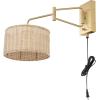 SAFAVIEH Lighting Collection Bramley Boho Coastal Natural Rattan/Brass USB Port Wall Sconce Set of 2(Natural/Brass)