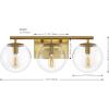 SAFAVIEH Lighting Collection Charlene Chrome/Clear Glass Globe Shade 3-Light Wall Sconce Light Fixture, Ideal for Bathroom, Entryway, Vanity Over Mirror, Foyer, Living Room (LED Bulbs Included)(Brass)