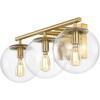 SAFAVIEH Lighting Collection Charlene Chrome/Clear Glass Globe Shade 3-Light Wall Sconce Light Fixture, Ideal for Bathroom, Entryway, Vanity Over Mirror, Foyer, Living Room (LED Bulbs Included)(Brass)