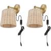 SAFAVIEH Lighting Collection Ciaran Boho Coastal Natural Rattan/Black Wall Sconce Set of 2(Natural/Brass)