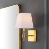 SAFAVIEH Lighting Collection Clauren Chrome Wall Sconce Set of 2 Light Fixture, with White Shade Ideal for Bathroom, Entryway, Vanity, Foyer, Hallway, Living Room (LED Bulbs Included)(Brass)