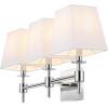 SAFAVIEH Lighting Collection Clelia Black 3-Light Wall Sconce Light Fixture, with White Shade Ideal for Bathroom, Entryway, Vanity, Foyer, Hallway, Living Room (LED Bulbs Included)(Chrome)