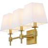 SAFAVIEH Lighting Collection Clelia Black 3-Light Wall Sconce Light Fixture, with White Shade Ideal for Bathroom, Entryway, Vanity, Foyer, Hallway, Living Room (LED Bulbs Included)(Brass)