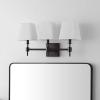 SAFAVIEH Lighting Collection Clelia Black 3-Light Wall Sconce Light Fixture, with White Shade Ideal for Bathroom, Entryway, Vanity, Foyer, Hallway, Living Room (LED Bulbs Included)(Black)