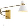 SAFAVIEH Lighting Collection Cleome Brass/White Adjustable Arm Wall Sconce Light Fixture, Ideal for Bathroom, Entryway, Vanity, Foyer, Hallway, Living Room (LED Bulb Included)(Brass/White)