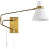 SAFAVIEH Lighting Collection Cleome Brass/White Adjustable Arm Wall Sconce Light Fixture, Ideal for Bathroom, Entryway, Vanity, Foyer, Hallway, Living Room (LED Bulb Included)(Brass/White)