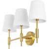 SAFAVIEH Lighting Collection Darya Brass 3-Light Wall Sconce Light Fixture, with White Shade Ideal for Bathroom, Entryway, Vanity Over Mirror, Foyer, Hallway, Living Room (LED Bulbs Included)(Brass)