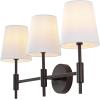 SAFAVIEH Lighting Collection Darya Brass 3-Light Wall Sconce Light Fixture, with White Shade Ideal for Bathroom, Entryway, Vanity Over Mirror, Foyer, Hallway, Living Room (LED Bulbs Included)(Black)