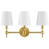 SAFAVIEH Lighting Collection Davielle Black 3-Light Wall Sconce Light Fixture, with White Shade Ideal for Bathroom, Entryway, Vanity Over Mirror, Foyer, Hallway, Living Room (LED Bulbs Included)(Brass)