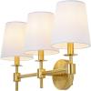 SAFAVIEH Lighting Collection Davielle Black 3-Light Wall Sconce Light Fixture, with White Shade Ideal for Bathroom, Entryway, Vanity Over Mirror, Foyer, Hallway, Living Room (LED Bulbs Included)(Brass)