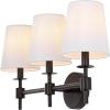 SAFAVIEH Lighting Collection Davielle Black 3-Light Wall Sconce Light Fixture, with White Shade Ideal for Bathroom, Entryway, Vanity Over Mirror, Foyer, Hallway, Living Room (LED Bulbs Included)(Black)