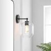 SAFAVIEH Lighting Collection Edie Black/Clear Glass Shade Wall Sconce Set of 2 Light Fixture, Ideal for Bathroom, Entryway, Vanity, Foyer, Hallway, Living Room (LED Bulbs Included)(Black)