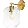SAFAVIEH Lighting Collection Edie Black/Clear Glass Shade Wall Sconce Set of 2 Light Fixture, Ideal for Bathroom, Entryway, Vanity, Foyer, Hallway, Living Room (LED Bulbs Included)(Brass)