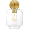 SAFAVIEH Lighting Collection Edie Black/Clear Glass Shade Wall Sconce Set of 2 Light Fixture, Ideal for Bathroom, Entryway, Vanity, Foyer, Hallway, Living Room (LED Bulbs Included)(Brass)
