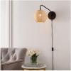 SAFAVIEH Lighting Collection Grigory Boho Coastal Natural Rattan/Black Wall Sconce Set of 2