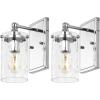 SAFAVIEH Lighting Collection Jobie Brass/Glass Shade Wall Sconce Set of 2 Light Fixture, Ideal for Bathroom, Entryway, Vanity, Foyer, Hallway, Living Room (LED Bulbs Included)(Chrome)