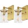 SAFAVIEH Lighting Collection Jobie Brass/Glass Shade Wall Sconce Set of 2 Light Fixture, Ideal for Bathroom, Entryway, Vanity, Foyer, Hallway, Living Room (LED Bulbs Included)(Brass)