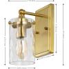 SAFAVIEH Lighting Collection Jobie Brass/Glass Shade Wall Sconce Set of 2 Light Fixture, Ideal for Bathroom, Entryway, Vanity, Foyer, Hallway, Living Room (LED Bulbs Included)(Brass)