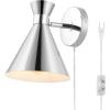 SAFAVIEH Lighting Collection Jordie Modern Brass Gold Downlight Wall Sconce Light Fixture, Ideal for Bathroom, Entryway, Vanity, Foyer, Hallway, Living Room (LED Bulb Included)(Chrome)