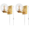 SAFAVIEH Lighting Collection Jurosa Brass/Clear Glass Globe Shade Wall Sconce Set of 2 Light Fixture, Ideal for Bathroom, Entryway, Vanity, Foyer, Hallway, Living Room (LED Bulbs Included)
