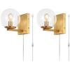 SAFAVIEH Lighting Collection Jurosa Brass/Clear Glass Globe Shade Wall Sconce Set of 2 Light Fixture, Ideal for Bathroom, Entryway, Vanity, Foyer, Hallway, Living Room (LED Bulbs Included)